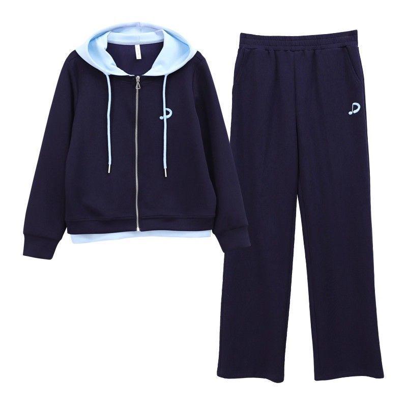 Women's Plus Size Hooded Sportswear Set - Spring/Autumn, Stylish, Youthful Fake Two-Piece, Loose, Fashionable Sweatshirt Two-Piece