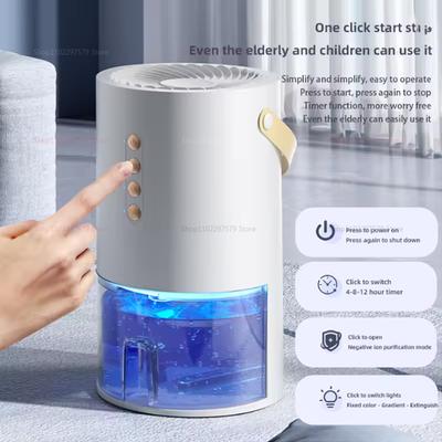 Portable Smart Air Purifier Dehumidifier For Home Office Negative Ions To Eliminate Damp Mold And Moisture Absorption Dryer