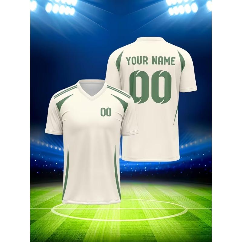 Printed Custom Name Team Name Numbers Football Jersey New Sports T Shirts Stripe Sports Jerseys Cool V Neck Tops Unisex Tee