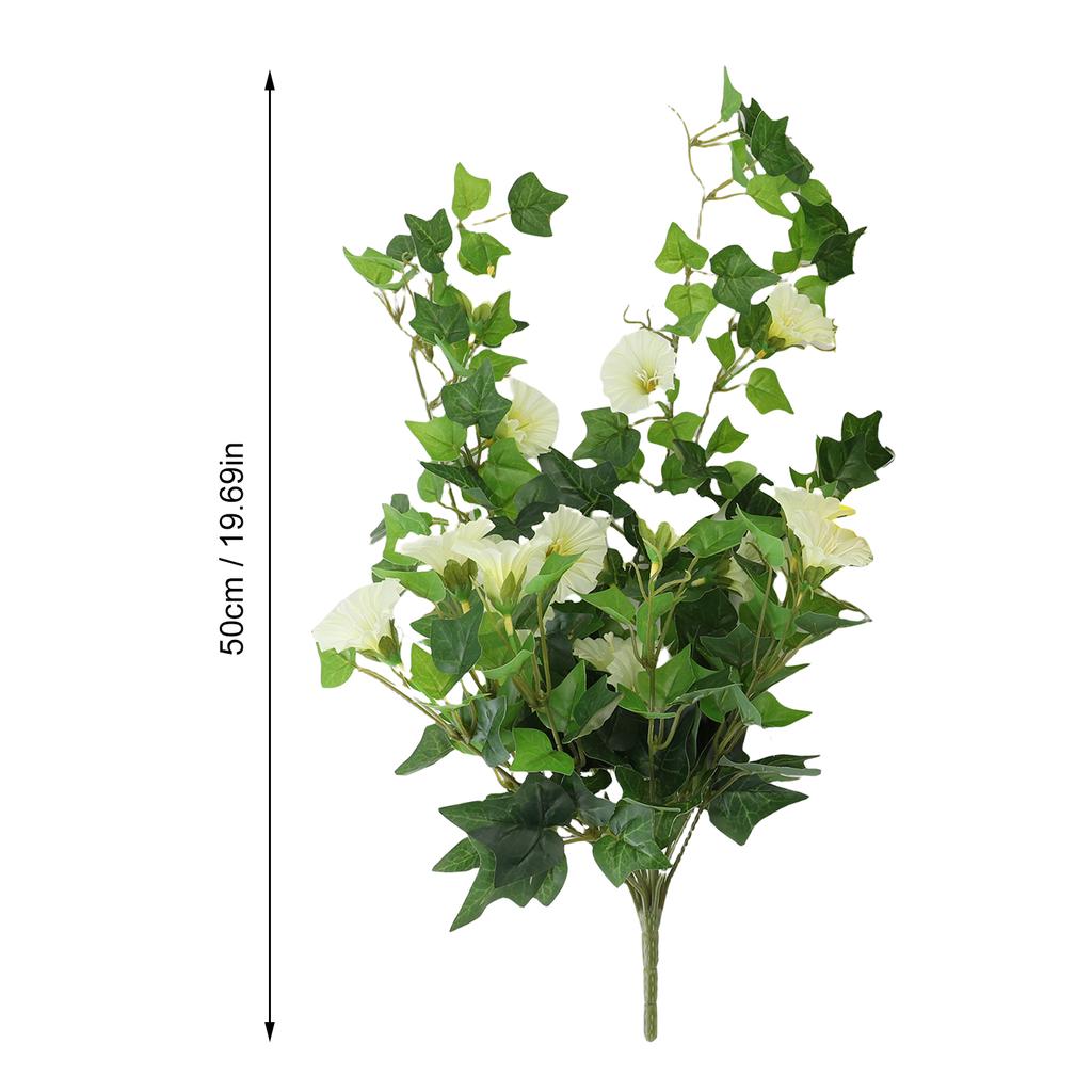 Artificial Morning Glory Flower Garland Lifelike Reusable Faux Hanging Vines Plant for Wedding Party Patio Balcony Wall Decoration White+Yellow