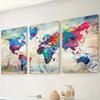 3 peças, decoração de arte de parede com mapa em aquarela, pintura em tela de mapa-múndi, obra de arte de mapa retrô, pintura decorativa, pôster de presente, casa d