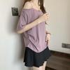 2025 Spring/Summer Plus Size Off-Shoulder Letter Print T-shirt - Women's Trendy Loose Slimming Fashion