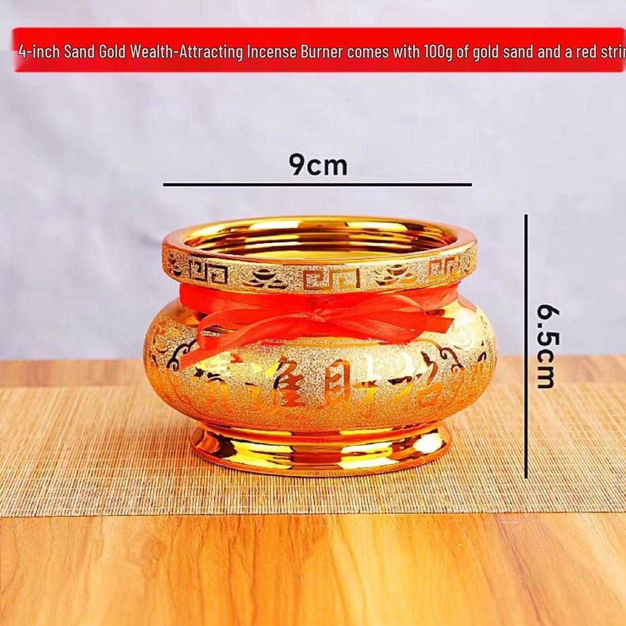 Gold Ceramic Incense Burner & Stick Holder: God of Wealth Temple & Household Use