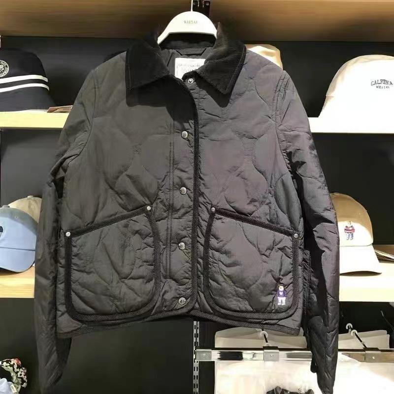 

Женская стеганая куртка с вышивкой медведя, новая стеганая куртка осени и зимы, с отложным воротником, короткая XL чёрный