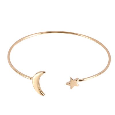 Female Open Bracelet Copper Plating Wristband Bangle with Moon Star Decoration (Gold)