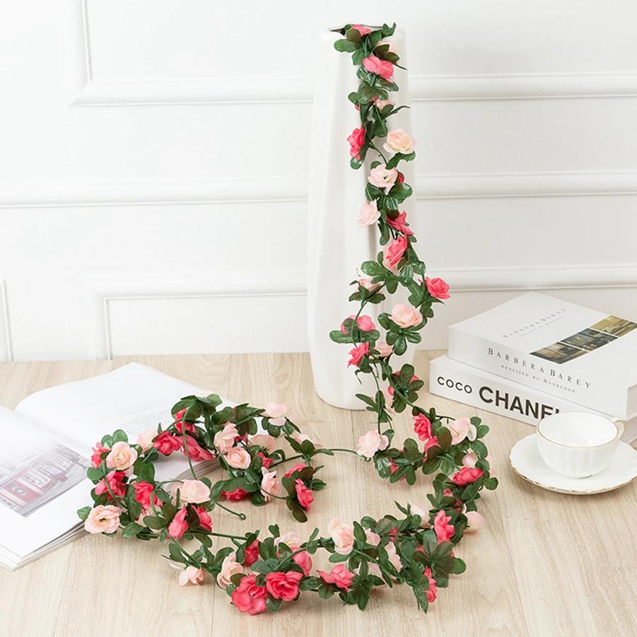 250CM Artificial Rose Flowers Wedding Home Room Decoration Spring Autumn Garden Arch Christmas Rattan DIY Gift Fake Plants Vine