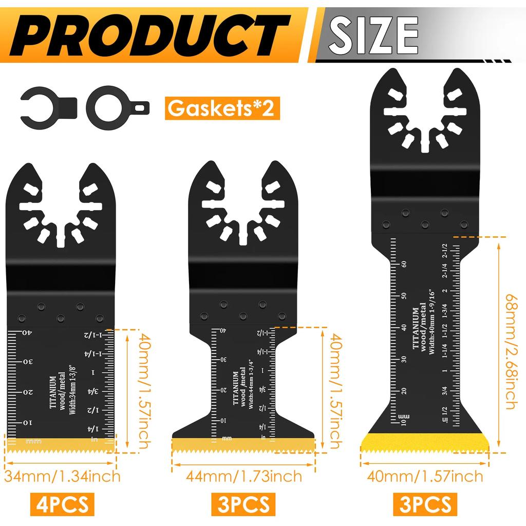 10Pcs Titanium Bimetal Oscillating Saw Blade Multifunctional Oscillating Multitool Blade with 2 Adapter for Cutting Wood Plastic
