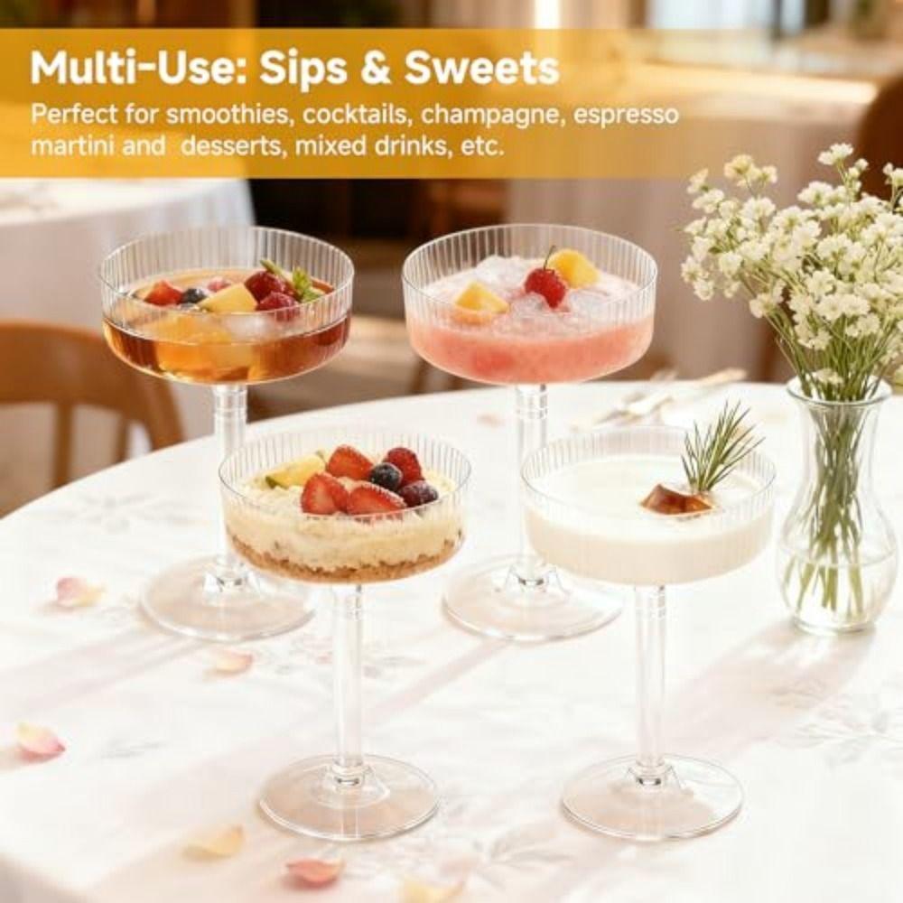 Plastic Martini Glasses Detachable Transparent Champagne Glass Champagne Tower Disposable Ribbed Martini Glasses