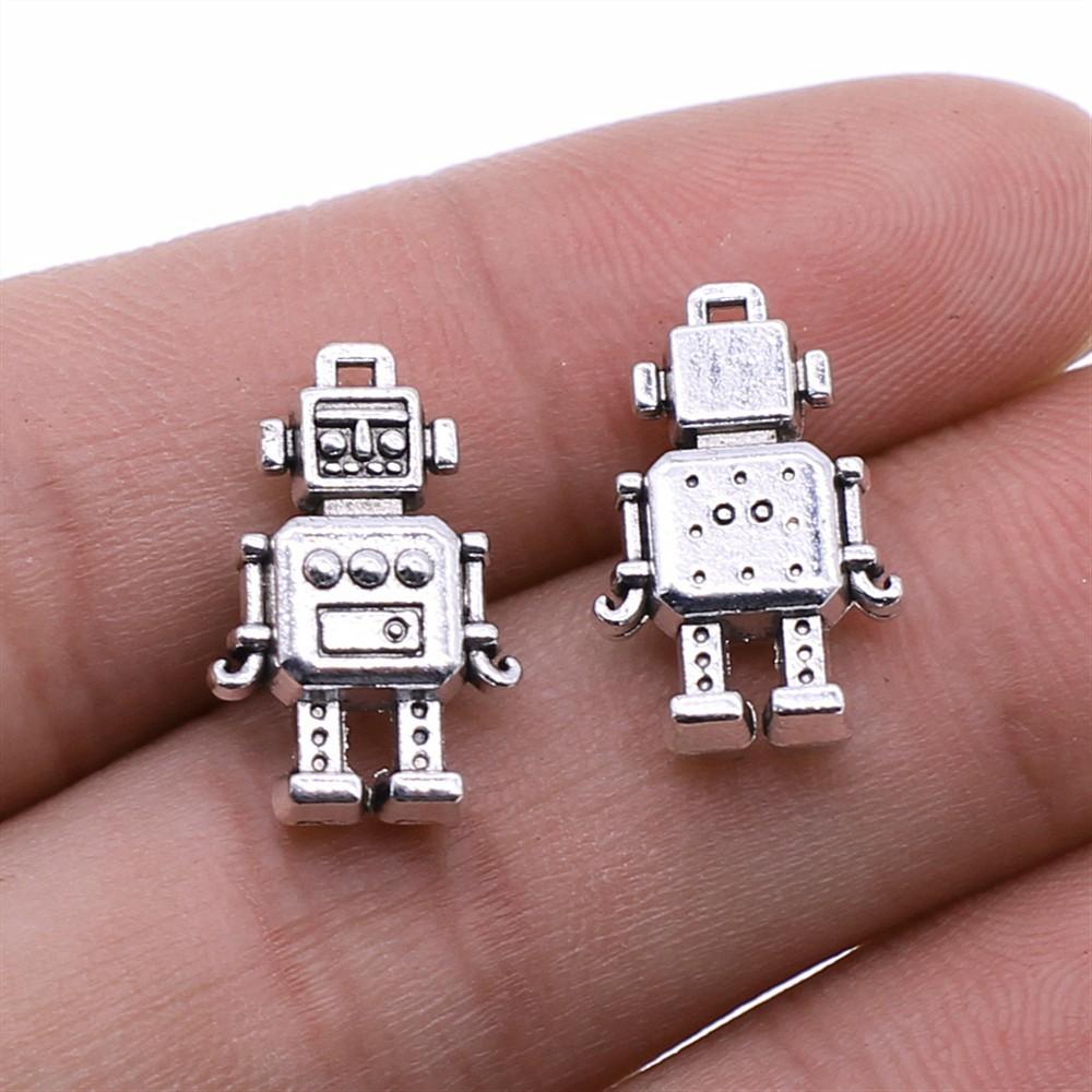 10pcs Robot Charms Tibetan Bronze Silver Color Pendants Antique Jewelry Making DIY Handmade Craft