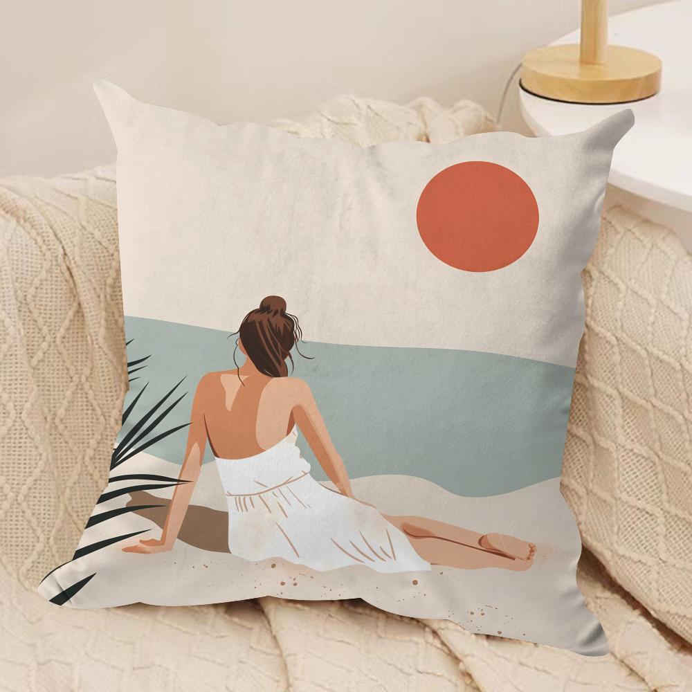 Summer Surfing Ins Art Cushion Cover Silky Short Plush Invisible Zipper Dustproof Sofa Pillow Case For Home Decor