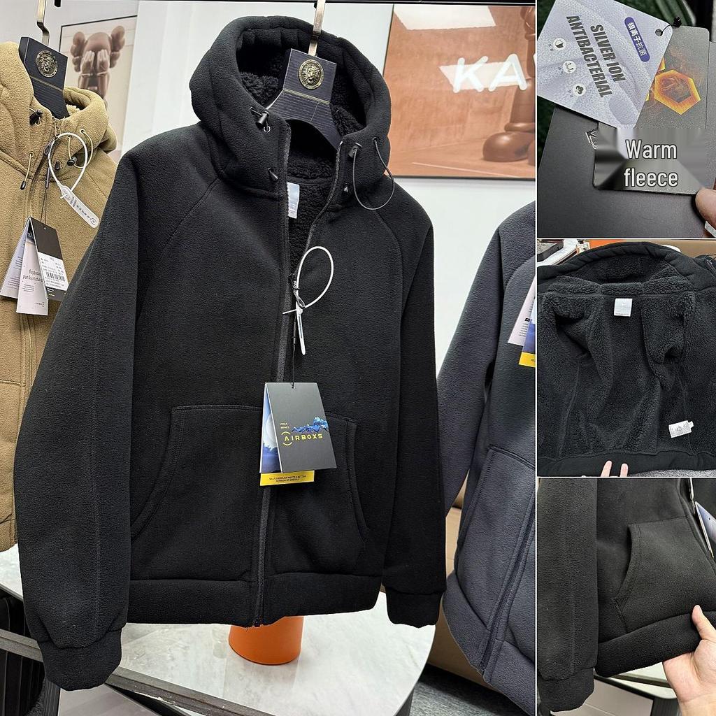 Herren verdickte doppelseitige Fleece-Kapuzenjacke - Schwergewicht 620g für Herbst und Winter