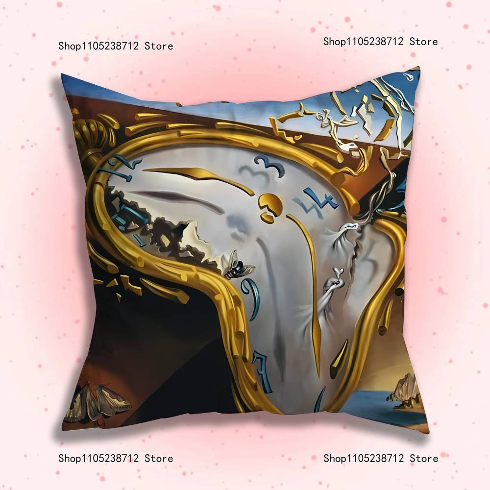 S-Salvador Dali The Persistence of Memory Clocks Pillow Case Plush Fabric Soft Pillowcase Sided Print Sofa Cushion Cover Throw 12x12Inch