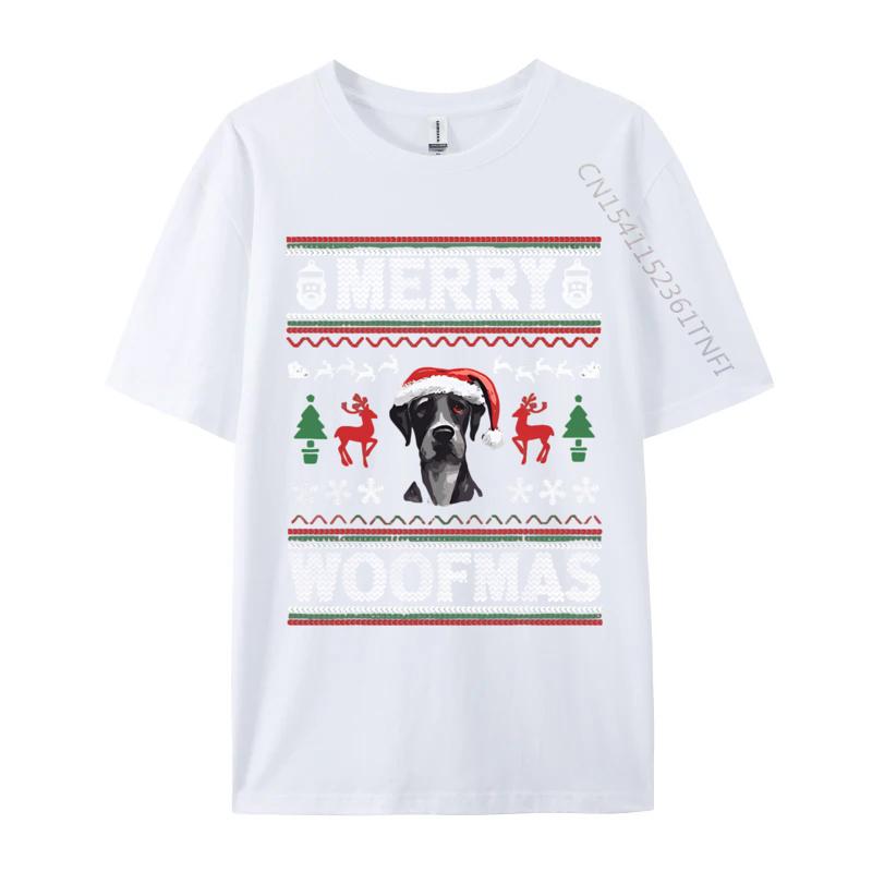 

Merry Woofmas Ugly Christmas Great Dane Tshirts Tops Anime Printed Tshirt Cotton Casual Big And Tall T Shirts S