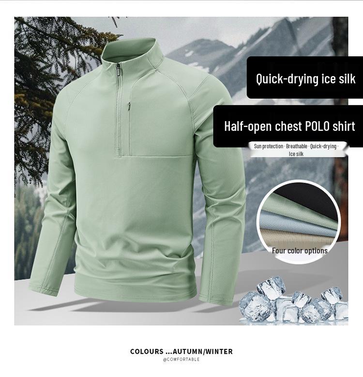 Men's Quick-Dry Long-Sleeve Half-Zip Base Layer for Spring & Autumn Running