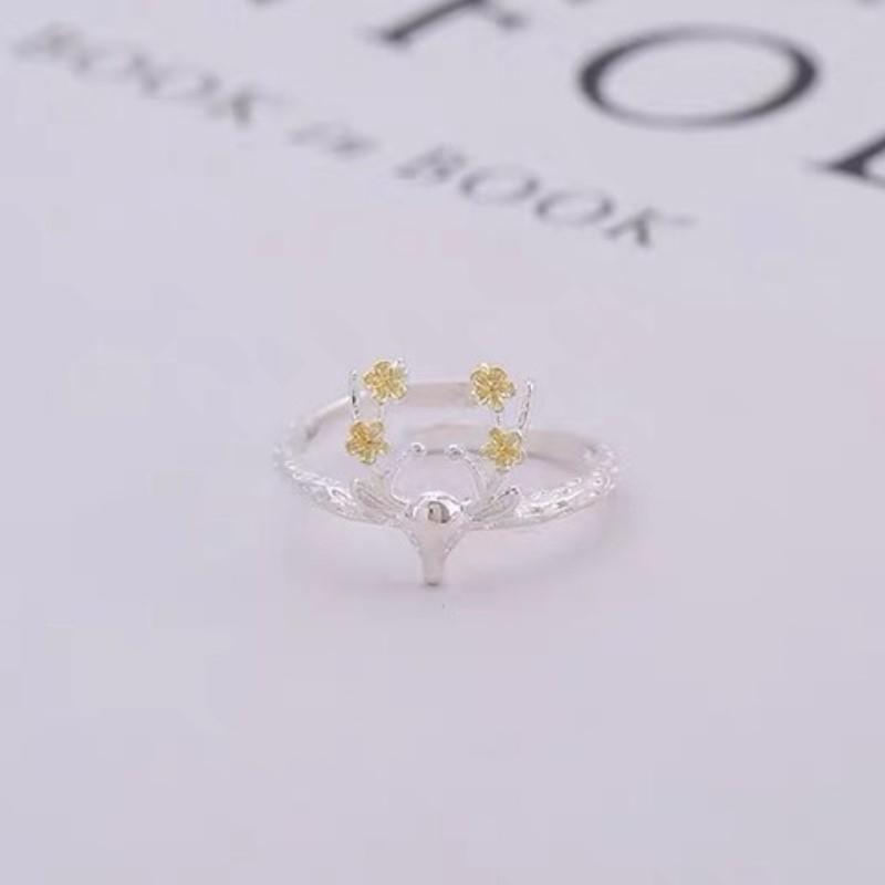 ANENJERY Deer Antler Small Deer Elk Animal Adjustable Rings for Women Fashion Minimalist Christmas Days Jewelry Gift