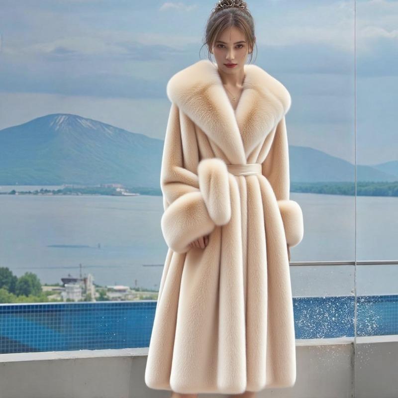 New Winter Environmentally Friendly Fur Coat Coat Women's Medium and Long Large Fur Collar Fashion Thickened Fur Cuff Temperament
