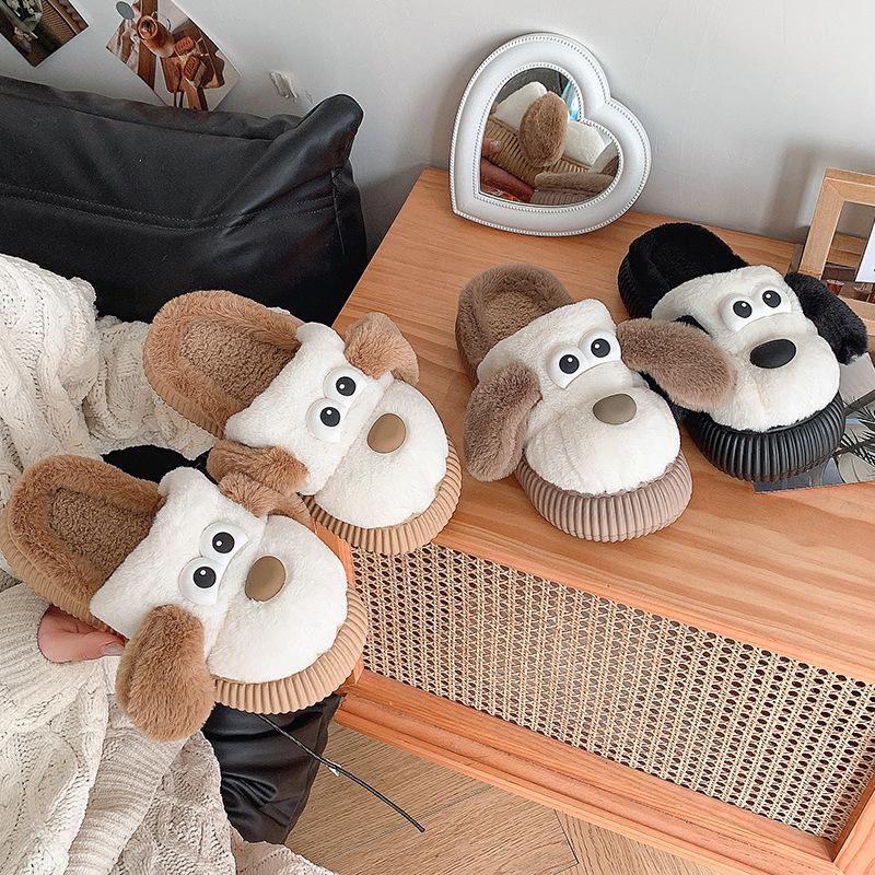 Dámské roztomilé kreslené plyšové pantofle - Teplé a hřejivé bavlněné zimní domácí pantofle na pult pro dívky, sladké silné dno, plyšové ležérní vnitřní boty