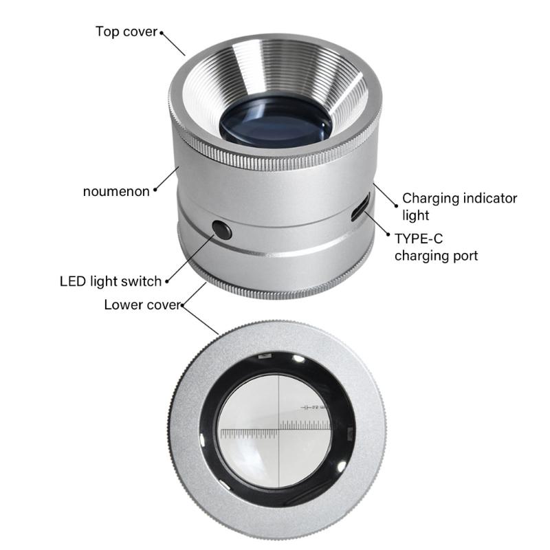 Handlupe 10x Vergrößerungsglaslinse für Schmuck Briefmarkeninspektion Vergrößerungslinse Lupe mit LED-Licht