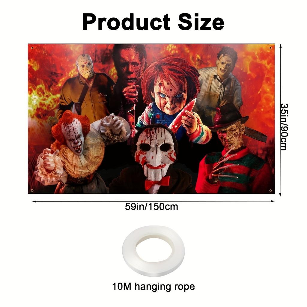 2D Flat Banner 1 Halloween Horror Classic Movie Villain Background Cloth - Polyester Fiber Horror Clown Theme Party Decoration