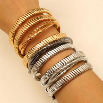 European & American Wide Band Spring Bangle: Women's Geometric Snake Bone Chain Bracelet