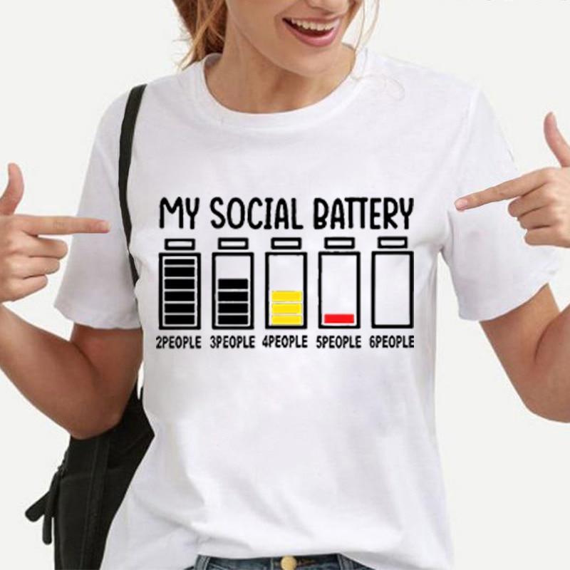 My Social Battery Funny Unisex's T-shirts Grunge Y2K Tops for Girls Korean Fashion Tees Kawaii Electric Battery Graphic T Shirts
