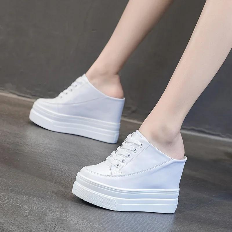 11cm Genuine Leather Fashion Height Increasing Females Lady Casual Platform Wedge Women Slip On Shoe Summer
