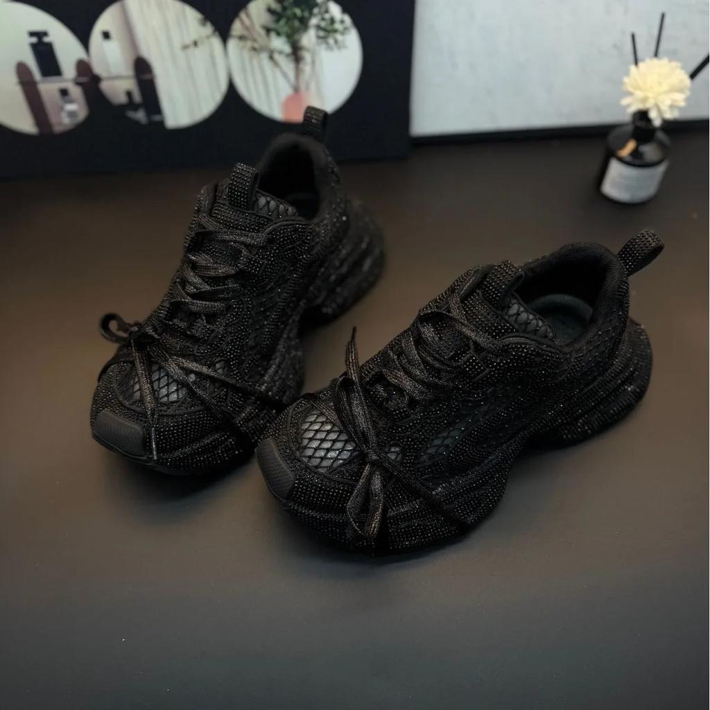 Dámské tenisky Bling Crystal Novinka Síťované platformové boty s kamínky Dad Shoes Módní lesklé dámské sportovní boty Dámské mokasíny