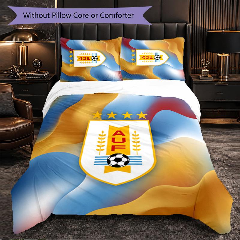 Uruguay Football Pattern 3 Pieces Bedding Set Soft Microfiber Duvet Cover with Pillow Cases for Bedroom