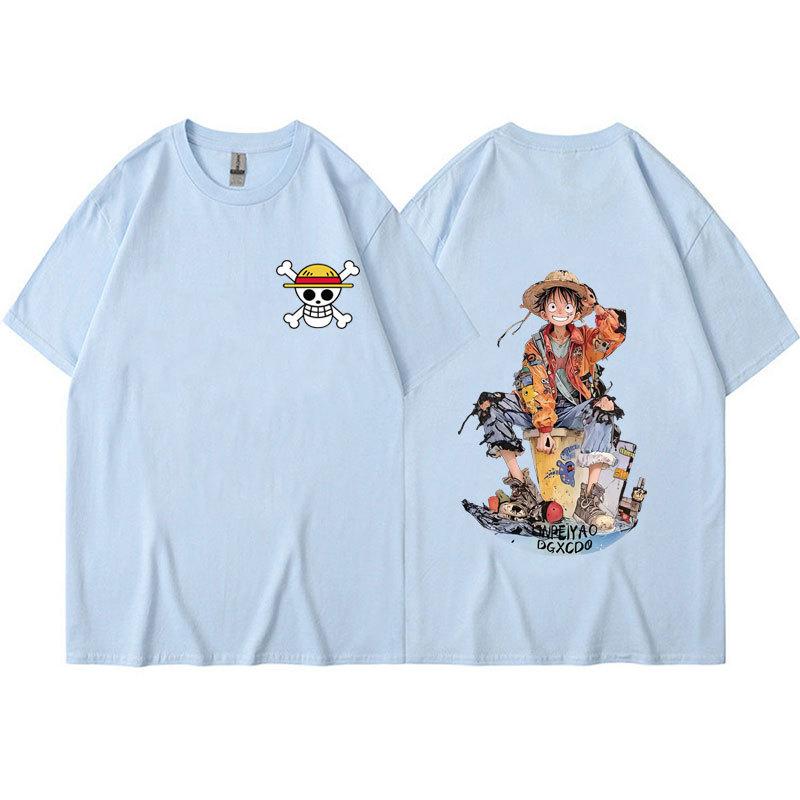 Anime ONE PIECE Mens Summer T-shirt Kawaii Harajuku Manga Graphic Tops Tees Shirt Cotton Casual Cartoon Short-Sleeves Tshirts Streetwear