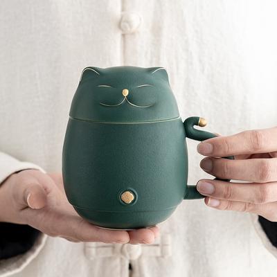 300ml Cute Cat Ceramic Mug Creative Office Cup with Lid Filter Tea Cup