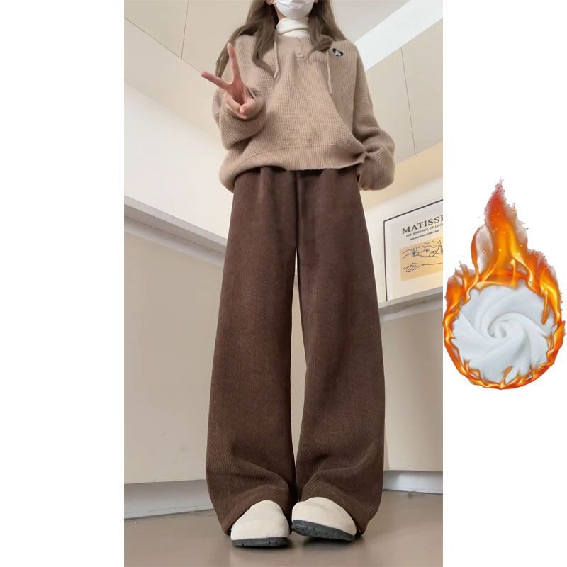 

Korea Chic High Street Elegant Wide-Leg Pants Women 2025 Autumn Winter New High Waist Loose Slim Versatile Casual Straight Trousers 2XL коричневый