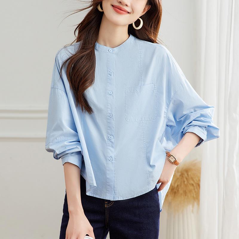 

Женская футболка с длинным рукавом и круглым вырезом, весенняя одежда, новый темперамент, для通勤, свободный топ XXL небесно-голубой