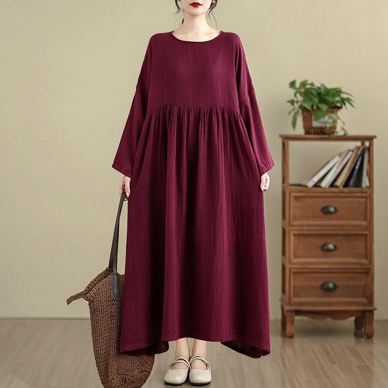 

Long sleeve plus size cotton vintage new in dresses for women casual loose spring autumn dress