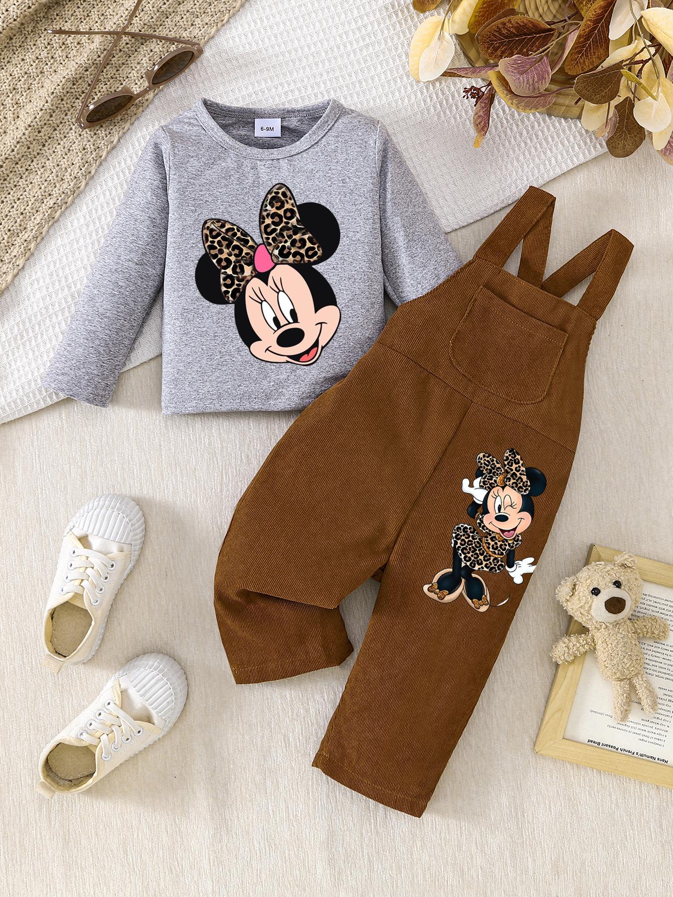 Kleinkind Mädchen Langarm Oberteil und Cord Latzhosen Set Bequemer Weicher Stoff Lässiges Outfit für Säuglinge und Kleinkinder Geeignet für den täglichen Gebrauch 9M braun