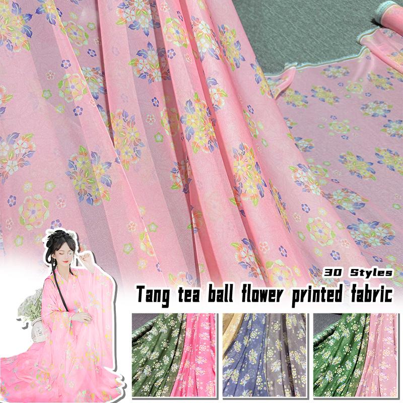 100*150cm Tecido Chiffon Floral Estilo Chinês Grupo de Chá Estampa Floral Tecido DIY Vestido Hanfu Fantasia de Dança de Casamento Decoração