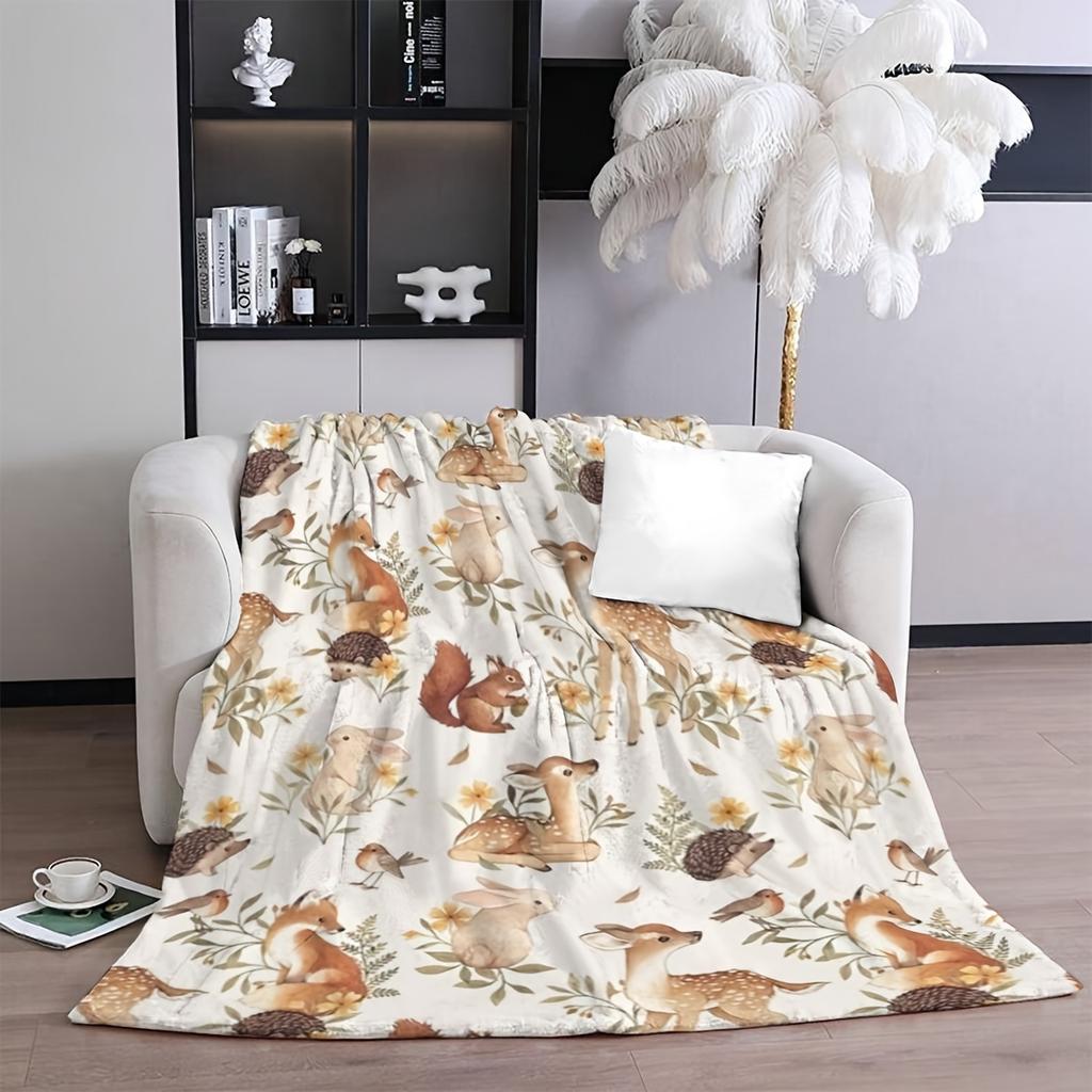 Vintage Animal Theme Digital Print Soft Comfort Throw Blanket - Polyester Knit Fabric, All-Season Multipurpose Cozy Cover with