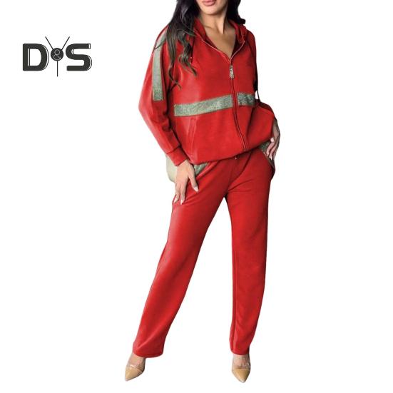 Ensemble de 2 pièces pour femme, sweat-shirt et pantalon à paillettes, capuche, manches longues, fermeture éclair, sport, taille élastique, tenue de fitness, automne, printemps, déplacements