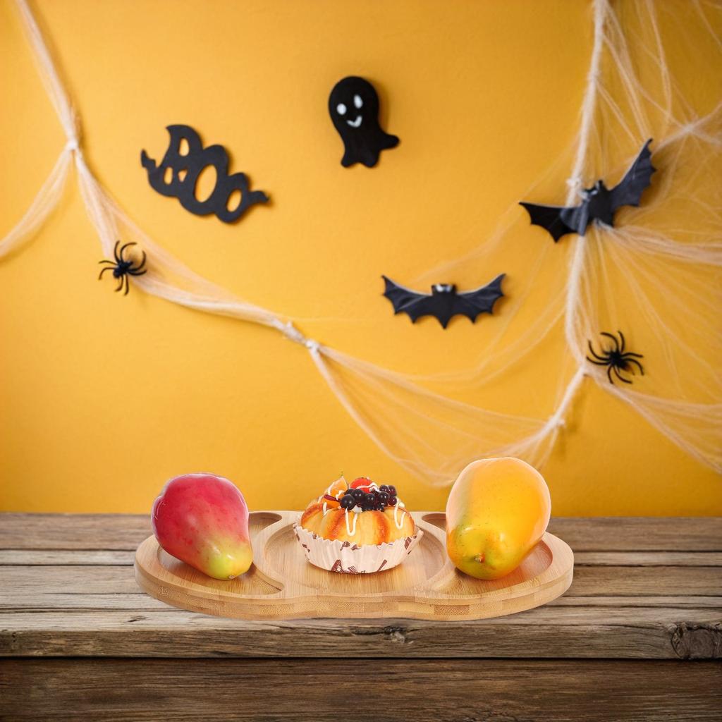 Wooden Pumpkin Serving Tray 3 Compartment Bamboo Appetizers Plate for Autumn Gatherings Desserts Fruits Snacks Holiday Serving