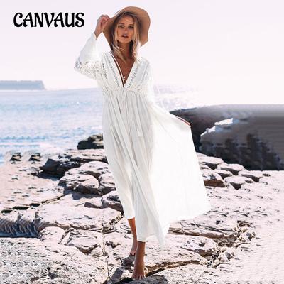 Summer Women's Lace Patchwork Lace Beach Cover Ups Holiday Dress Long Dress Bikini Swimsuit Cover Up