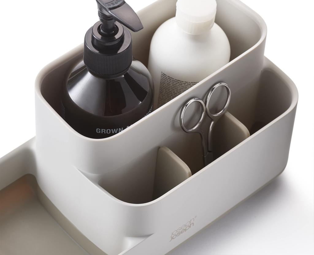 Joseph Joseph EasyStore Bathroom Caddy, Ecru, Matte Finish, Bathroom Accessory Storage Organizer, 70576