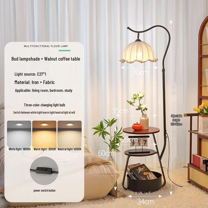 French Antique Style Floor Lamp & Integrated Bedside Table with Sofa and Coffee Table Storage Rack for Living Room or Bedroom. 