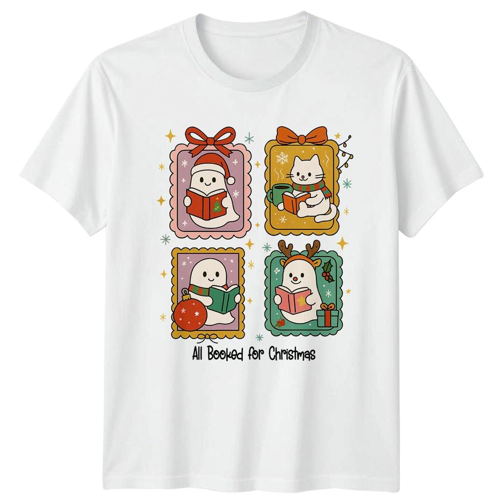 All Booked For Christmas Reading Holidays Graphic Unisexs Unisexs Tee