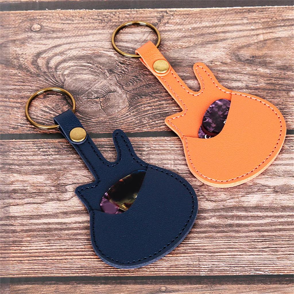 Guitar Pick Container Guitar Accessory Tool Pocket with Keychain Guitar Pick Holder Guitar Pick Pouches PU Texture