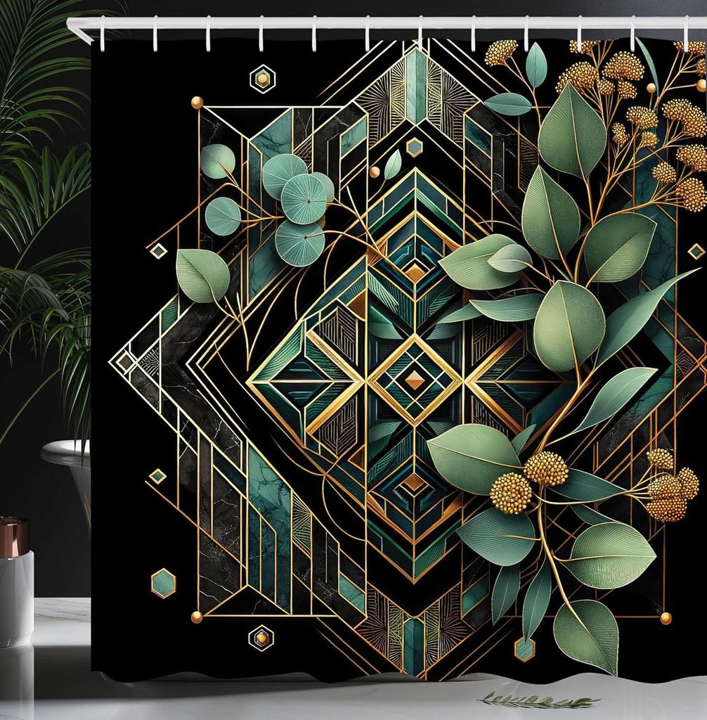 Modern Geometric Floral Waterproof Shower Curtain -Bold Abstract Shapes &Vibrant Flowers for Stylish,Contemporary Bathroom Decor