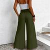 Women's -Color Casual High-Waisted Wide-Leg Trousers With Drawstring