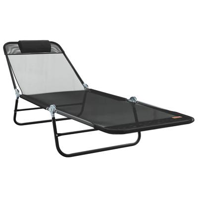 Folding Sun Lounger Black 182 X 55 X 85.5 Cm Textilene