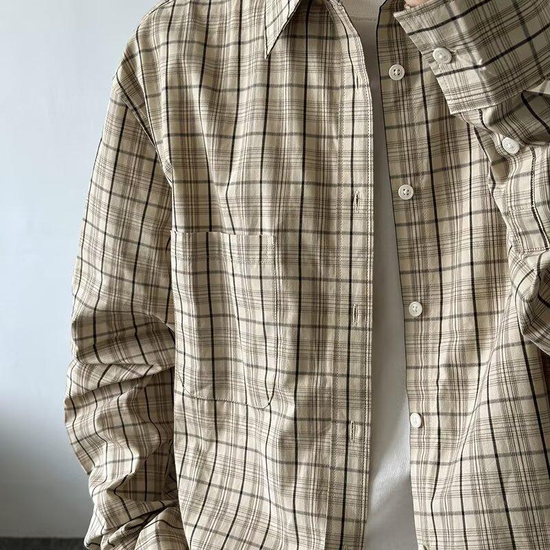 2024 Plaid Long Sleeve Shirt Japanese Hong Kong Style Ins Loose Shirt Boys Summer Trendy Versatile Casual Coat
