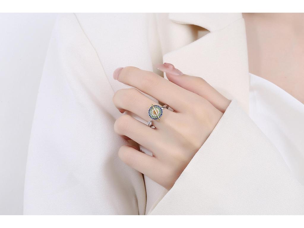 Colorful Zircon Planet Engraved Rotating Ring - Anxiety Relief Light Luxury Open Index Finger Jewelry