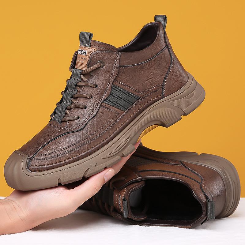

2025 direct sales men s shoes winter velvet warm cotton shoes men s outdoor leather shoes high-top outdoor boots trend versatile 44 коричневий
