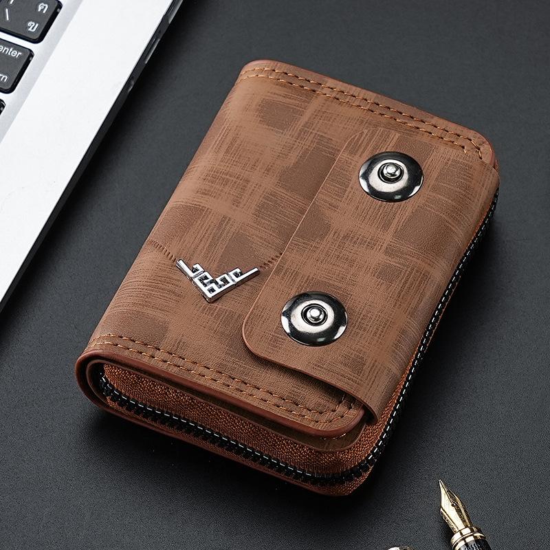 Short Coin Purse Compact Double Buckle Wallet Men'S Card Holder Stylish Pu Leather Wallet For Men'S Accessory Casual Use